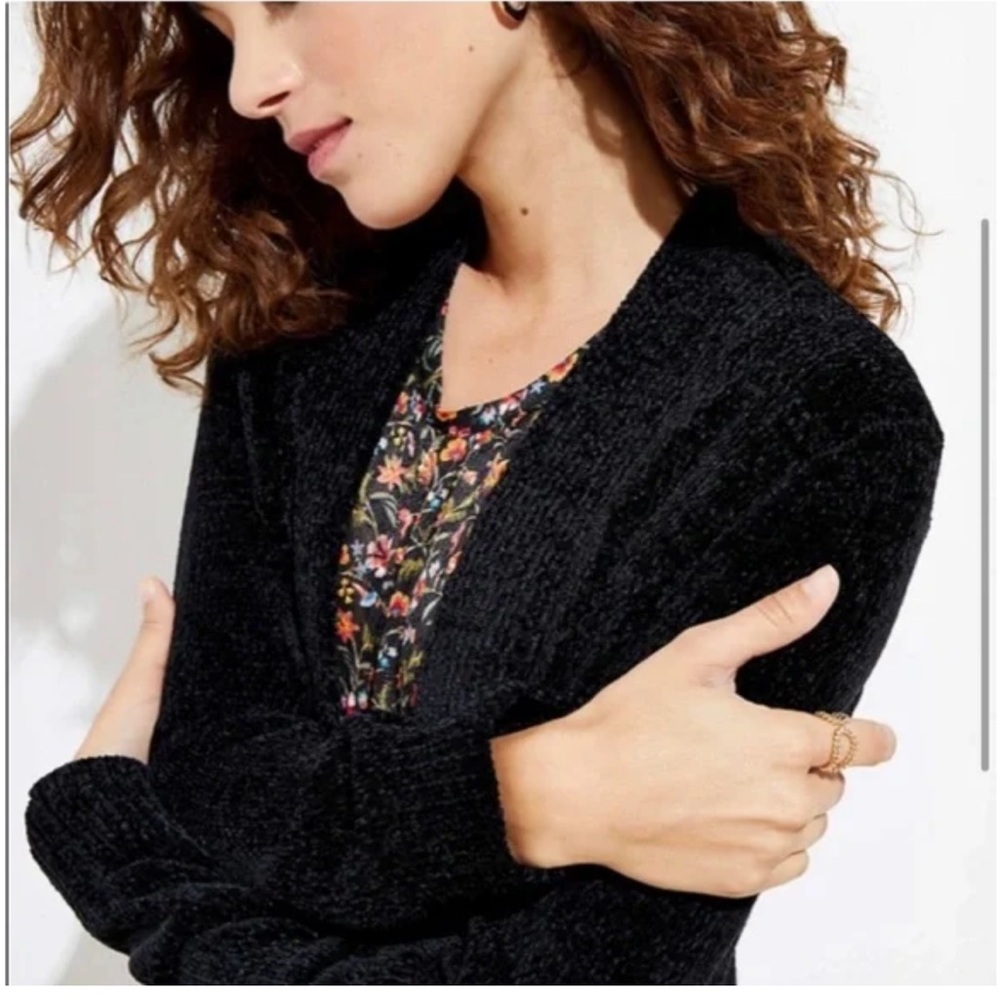 Loft Women's Black Chenille Open Cardigan Sweater, Size Small. - Picture 2 of 12